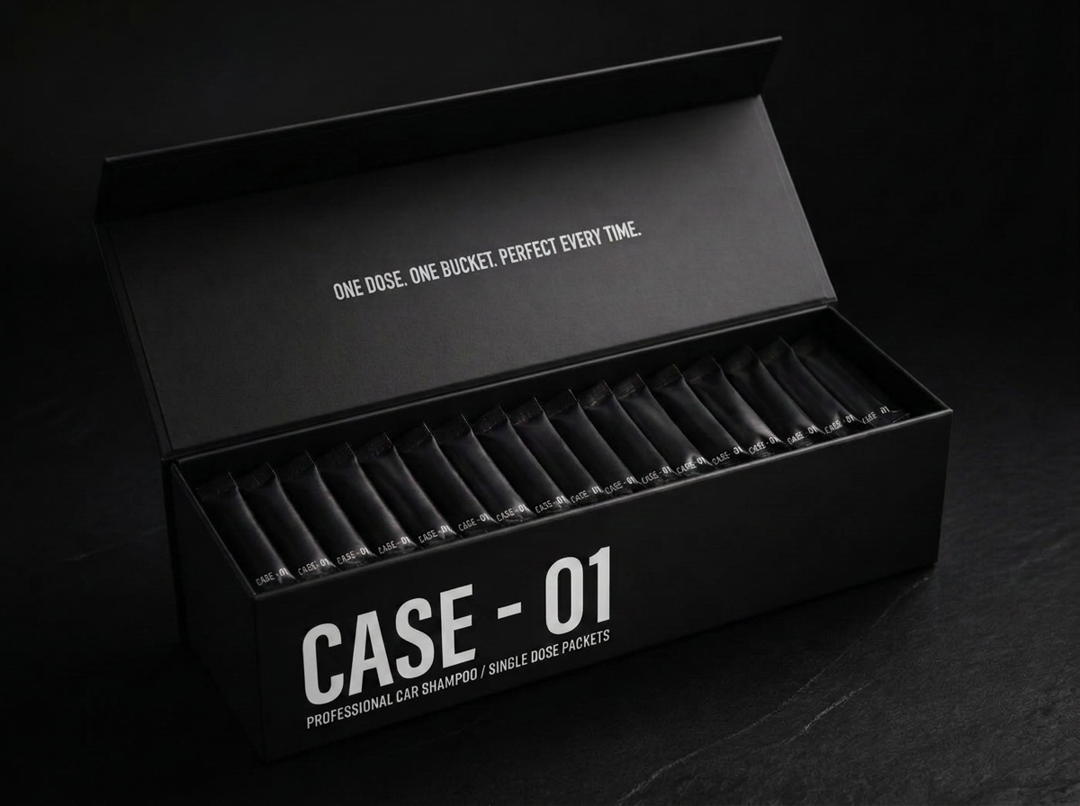 Open Wash Syndicate box filled with single-dose shampoo packets